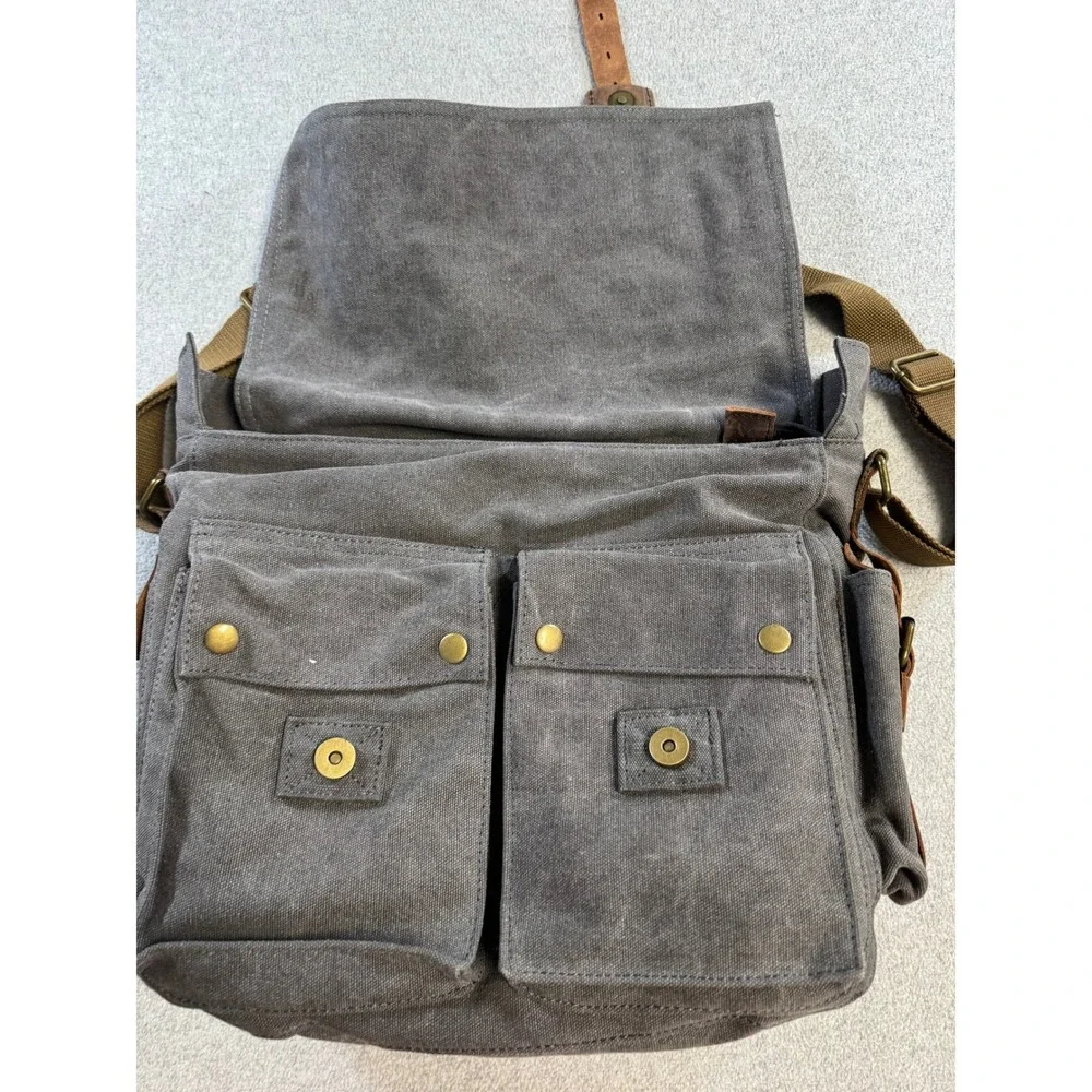 Kattee Canvas Leather Messenger Bag Laptop Briefcase Satchel Brown Gray Work